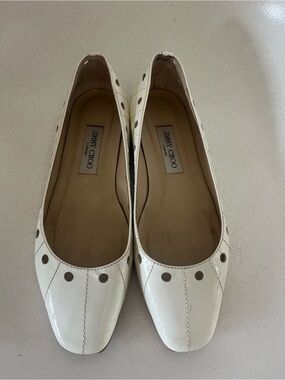 Jimmy Choo White Patent Leather Flat - Cutouts 8.5